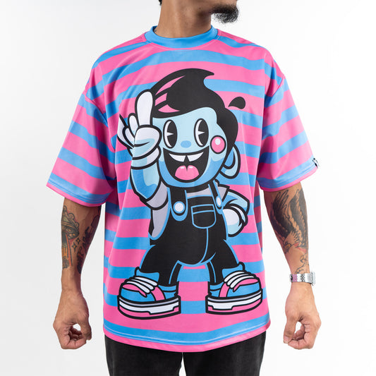 Let's Rock Stripes Jersey Tee - Pink/Blue
