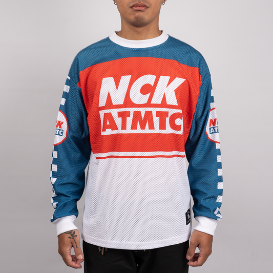 Moto Badger Long Sleeve Jersey Tee - Red/Blue