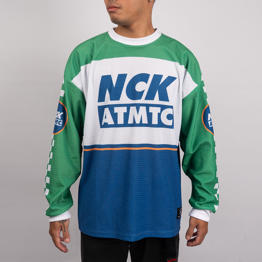 Moto Badger Long Sleeve Jersey - Green/Blue