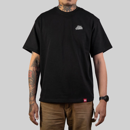 Script Embroidered Heavy Cotton Tee - Black