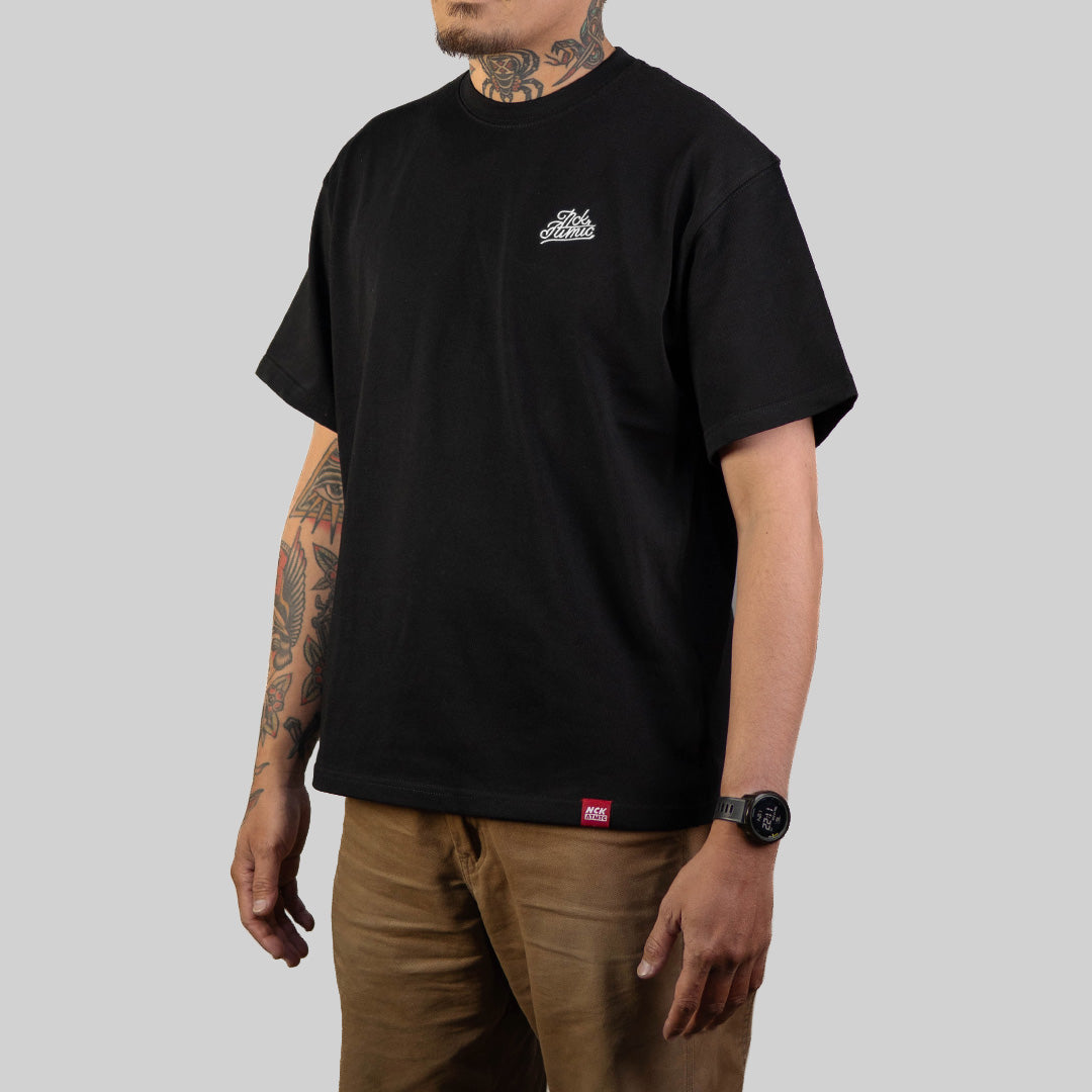 Script Embroidered Heavy Cotton Tee - Black