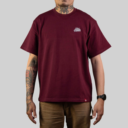 Script Embroidered Heavy Cotton Tee - Ox Blood