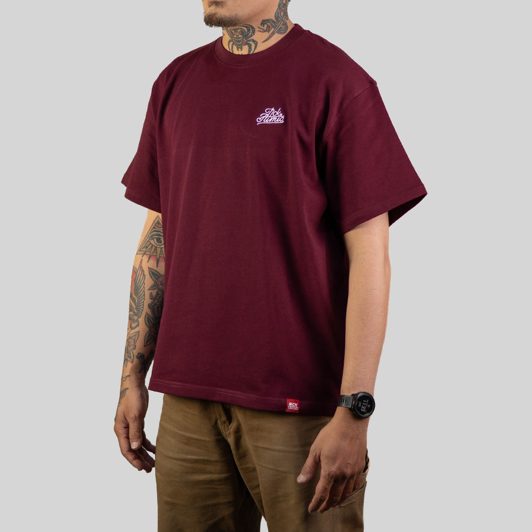 Script Embroidered Heavy Cotton Tee - Ox Blood