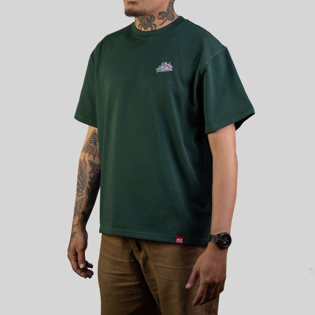 Script Embroidered Heavy Cotton Tee - Green