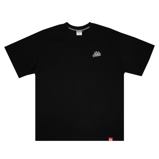 Script Embroidered Heavy Cotton Tee  - Black