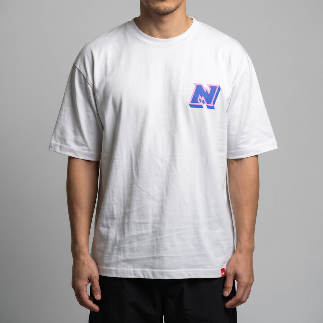 Block Badge Tee - White Blue