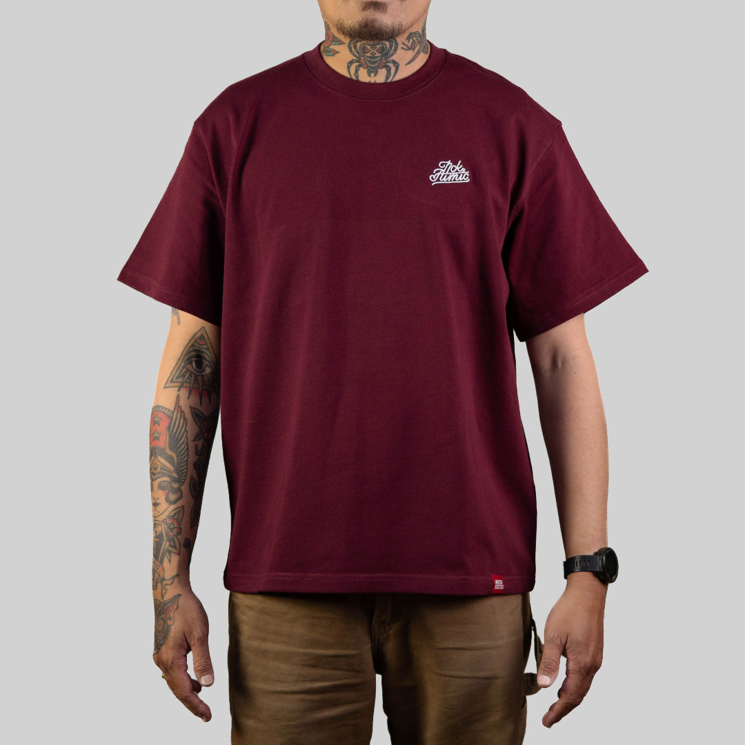 Script Embroidered Heavy Cotton Tee  - Ox Blood