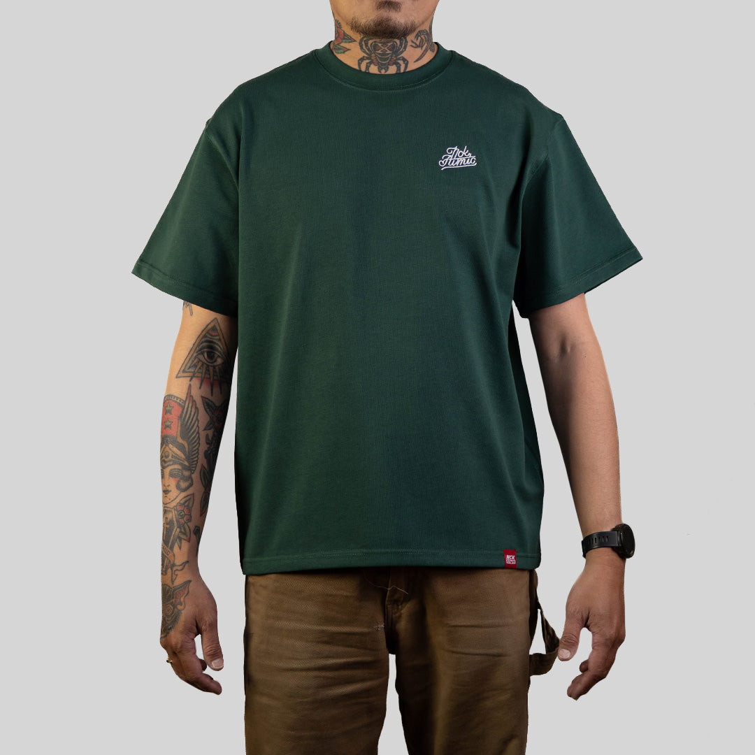 Script Embroidered Heavy Cotton Tee  - Green